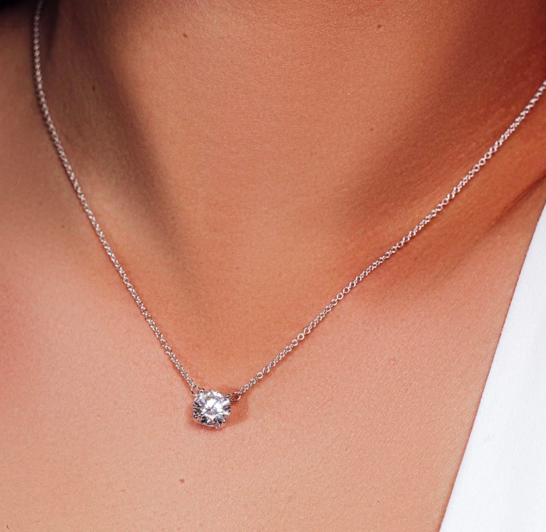 925 Sterling Silver Moissanite Solitaire Stone Necklace