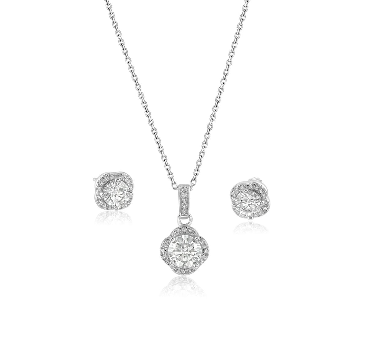 925 Sterling Silver Round Moissanite 0.5 Carat Earring and 1 Carat Necklace Set