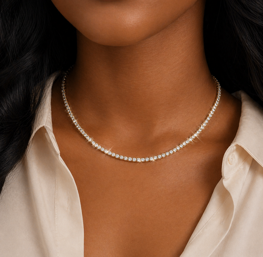 925 Sterling Silver Moissanite 3mm Stone Tennis Necklace