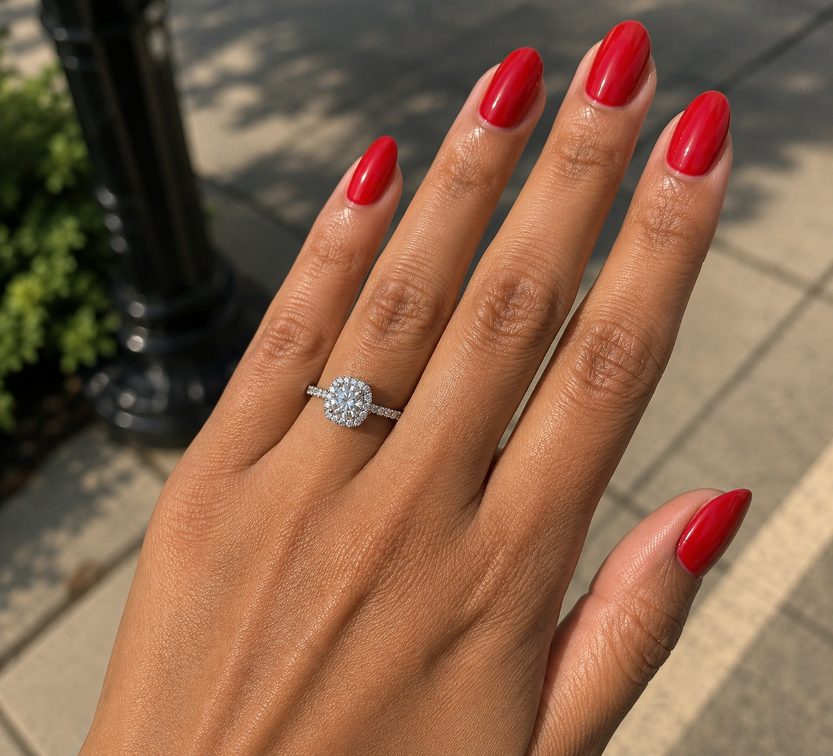 Rhodium Plated 925 Sterling Silver 2 Carat Moissanite Engagement Ring