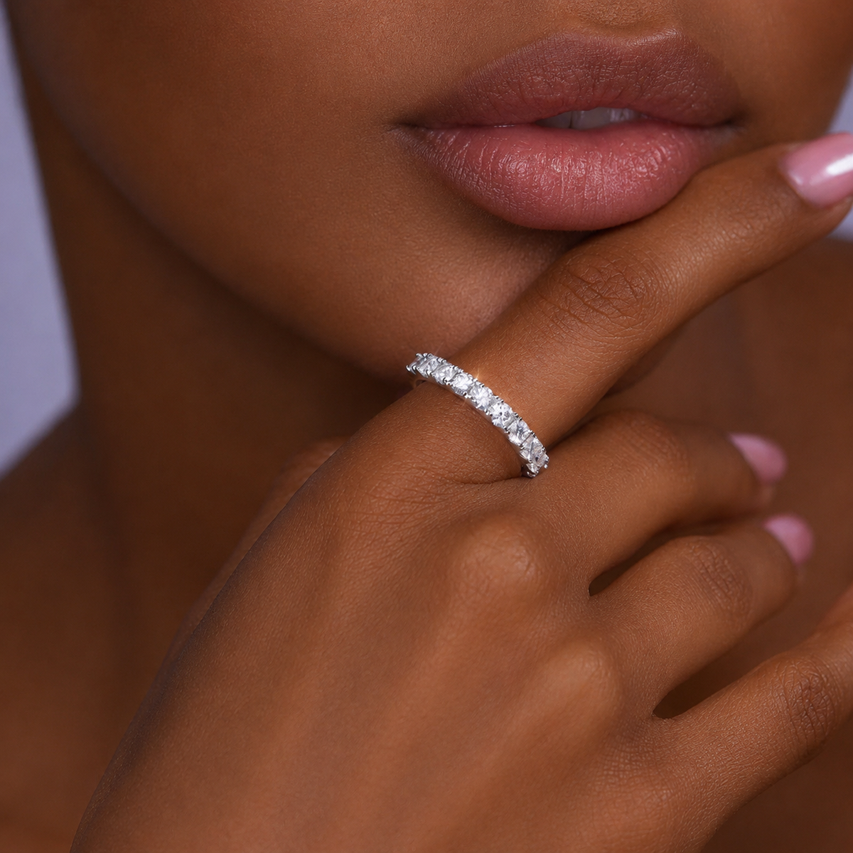 925 Sterling Silver Round Cut Moissanite Half Eternity 3mm Ring