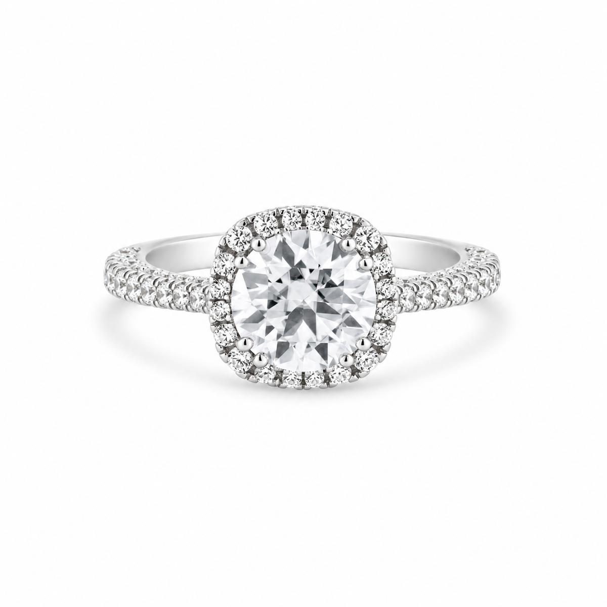 Rhodium Plated 925 Sterling Silver 2 Carat Moissanite Engagement Ring