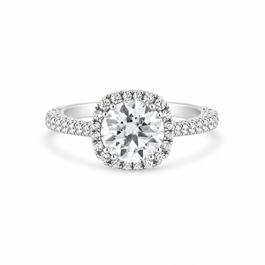 Rhodium Plated 925 Sterling Silver 2 Carat Moissanite Engagement Ring