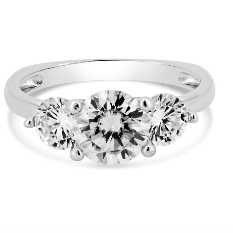 Rhodium Plated 925 Sterling Silver Past Present & Future Moissanite Ring